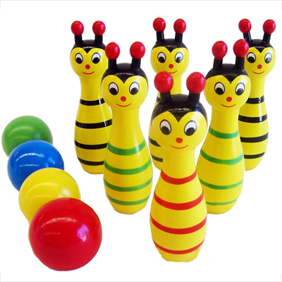 Wooden Bee Bowling Pin Set