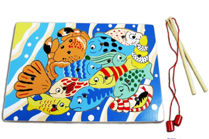 Magnetic Fishing Board Game with 2 Rods - Wooden